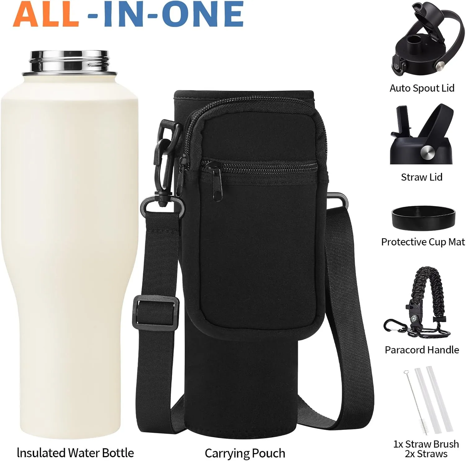 40 oz Insulated Tumbler with Paracord Handle s - Metal Water Bottle with Straw & Pop-up Chug Lid, Carrying Case, Skinny Leak-proof Stainless Steel Tumbler Coffee Cup Fits in Car Cup Holder