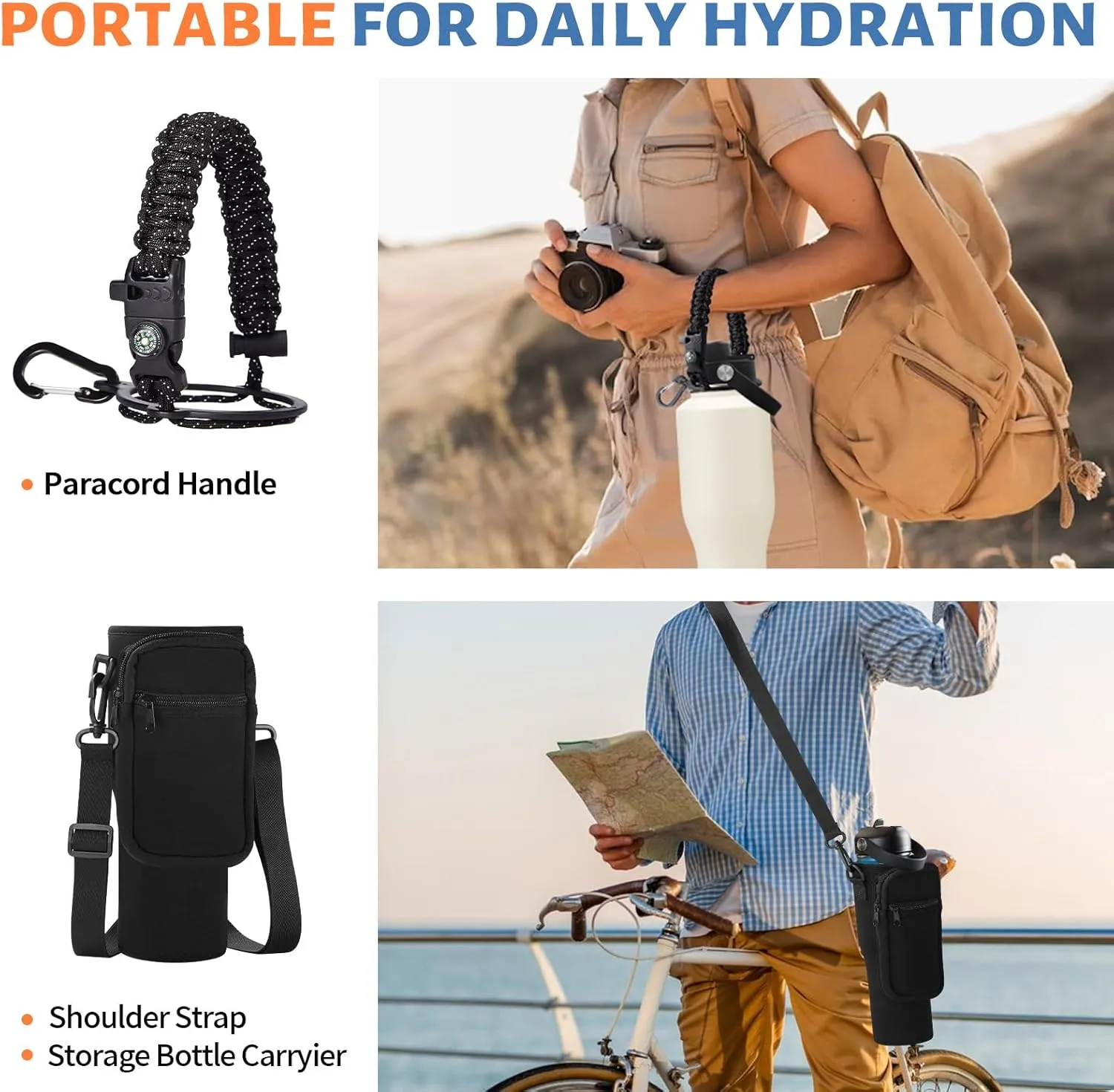 40 oz Insulated Tumbler with Paracord Handle s - Metal Water Bottle with Straw & Pop-up Chug Lid, Carrying Case, Skinny Leak-proof Stainless Steel Tumbler Coffee Cup Fits in Car Cup Holder