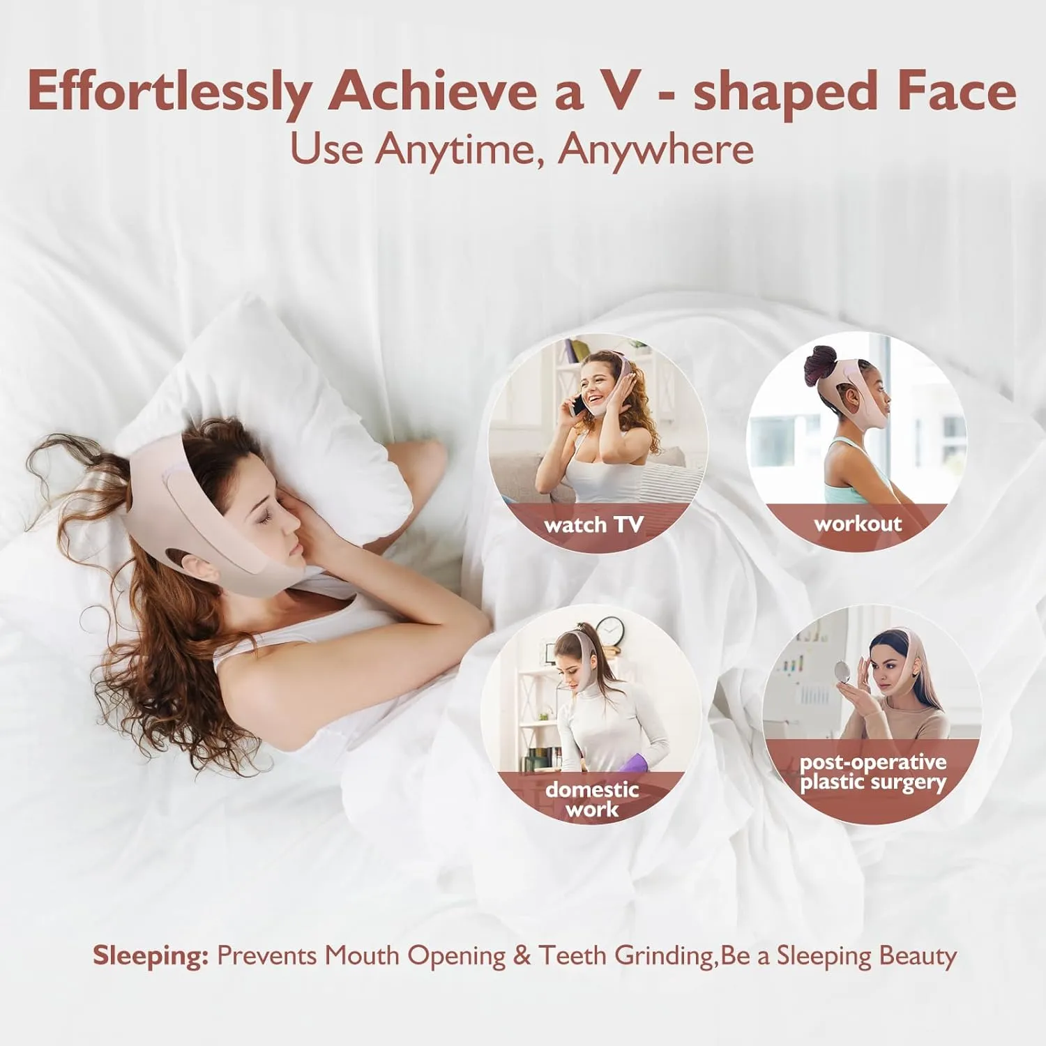 Adjustable V-Line Chin Strap for Daily & Night Face Lifting - Reusable Jawline Shaper Made with Advanced Electric-Hot-Press Tech for Skin-Friendly Breathable Ice Silk Material Fabric