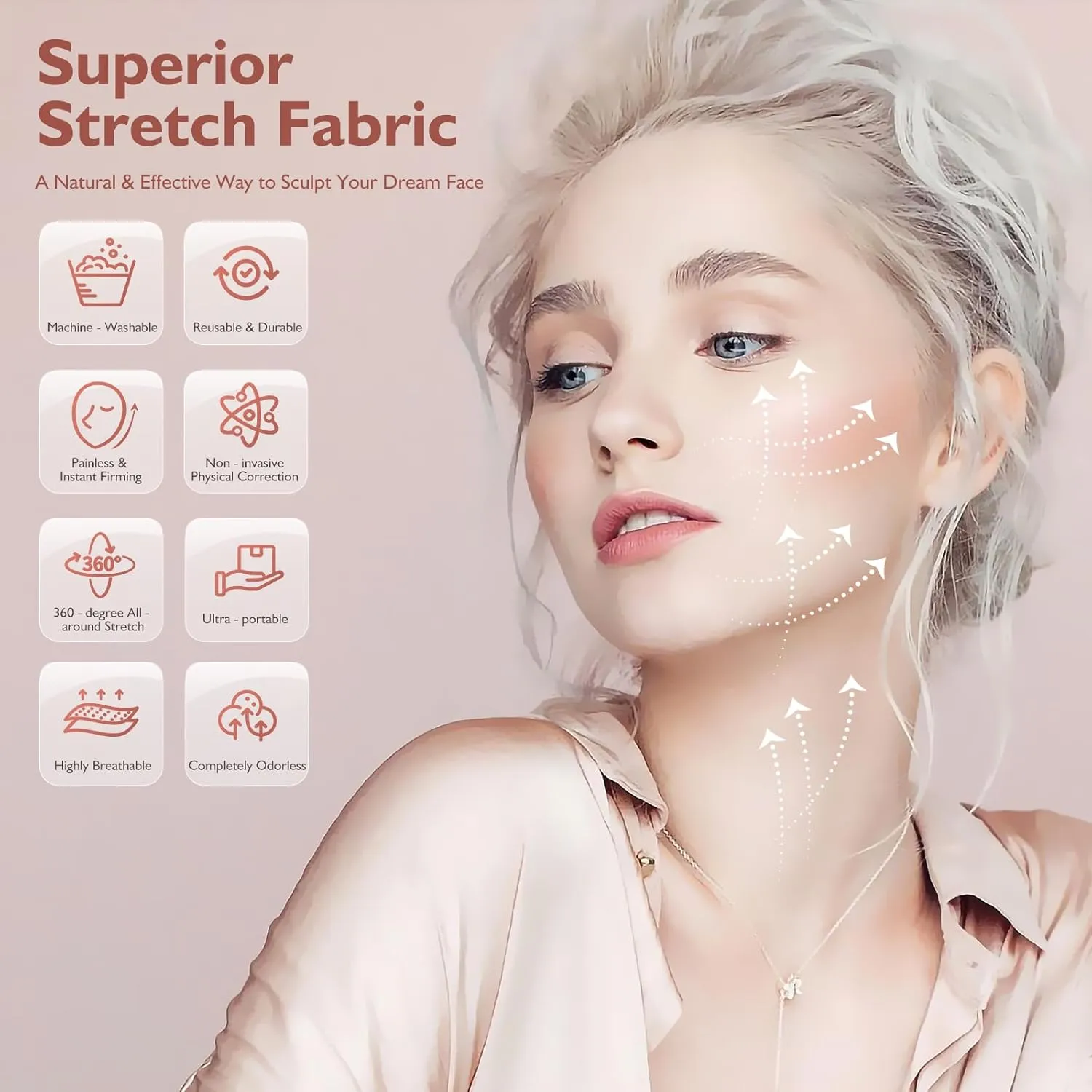Adjustable V-Line Chin Strap for Daily & Night Face Lifting - Reusable Jawline Shaper Made with Advanced Electric-Hot-Press Tech for Skin-Friendly Breathable Ice Silk Material Fabric