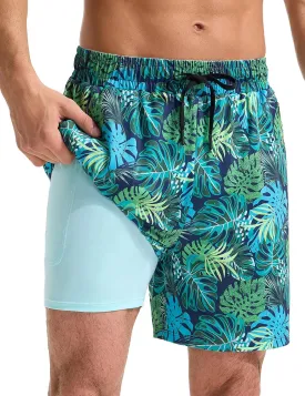 baleaf Mens Swim Trunks with Compression Liner 5 & 7 inch Quick Dry Bathing Suit Swim Shorts with Zippered Pockets
