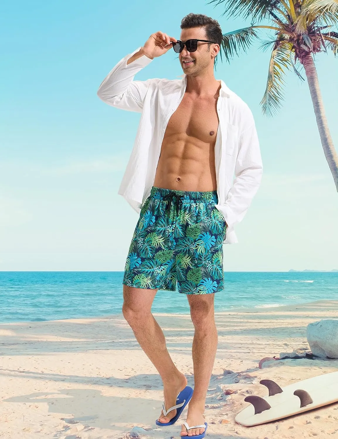 baleaf Mens Swim Trunks with Compression Liner 5 & 7 inch Quick Dry Bathing Suit Swim Shorts with Zippered Pockets