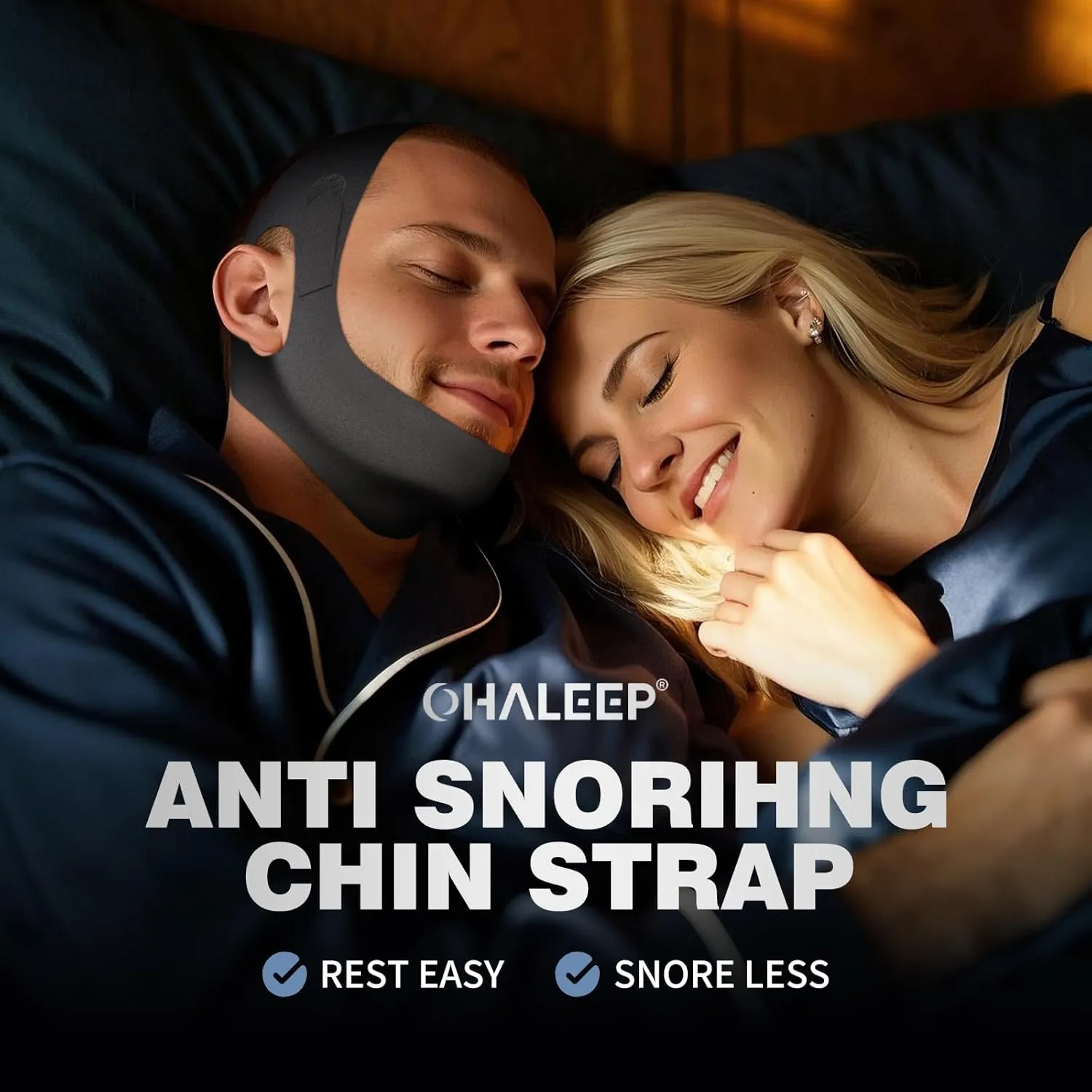 Chin Strap for Sleeping Comfortable Stop Snoring Solution, Snore Stopper Adjustable, Anti Snoring Devices Breathable and Reusable, Anti Snore Chin Strap for CPAP Users, Black, M