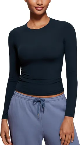 CRZ YOGA Softembrace Long Sleeve Shirts for Women Soft Crew Neck Fall Basic Tight Tops Fitted Casual Going Out T-Shirts