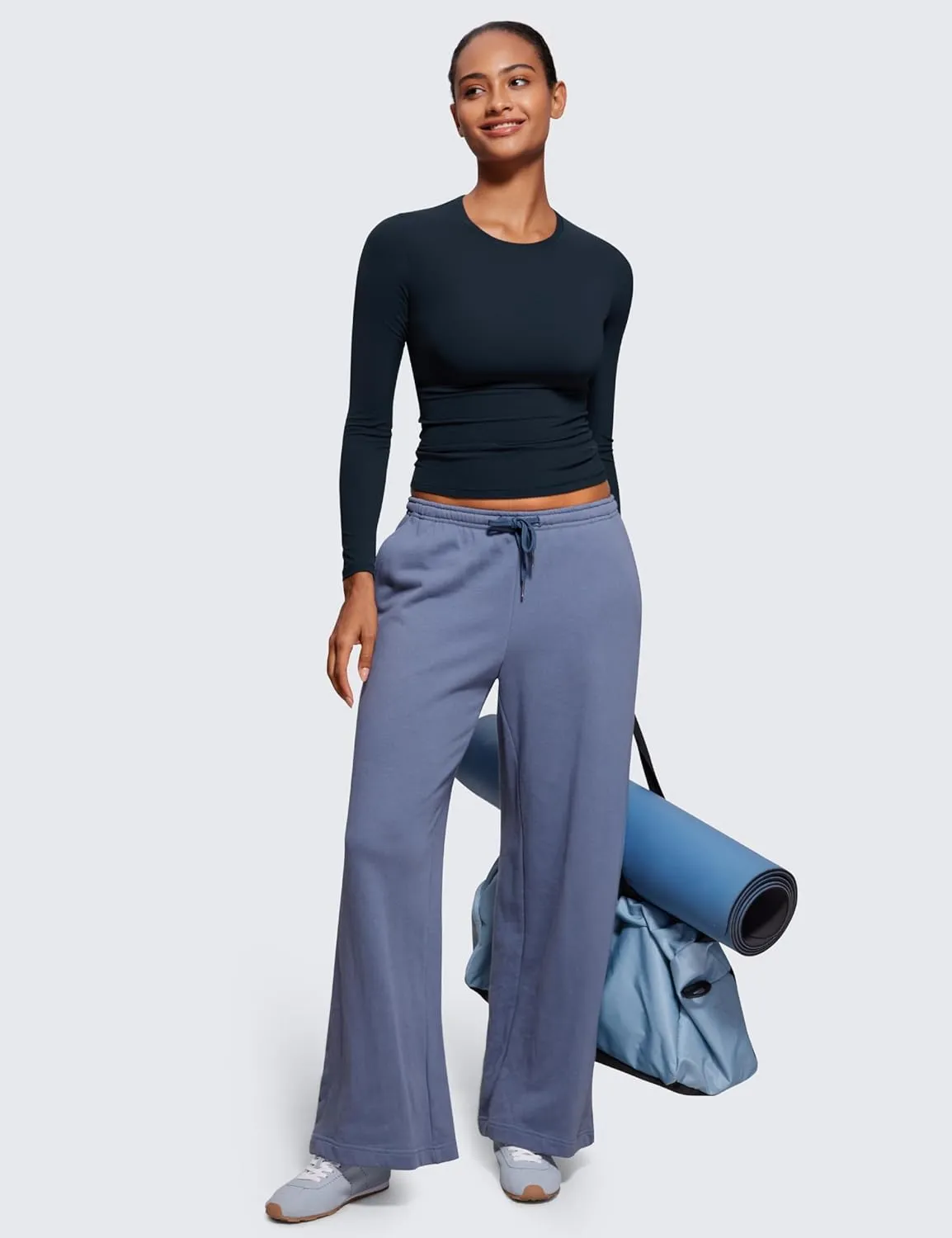 CRZ YOGA Softembrace Long Sleeve Shirts for Women Soft Crew Neck Fall Basic Tight Tops Fitted Casual Going Out T-Shirts