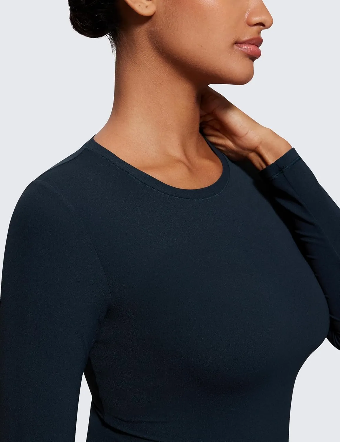 CRZ YOGA Softembrace Long Sleeve Shirts for Women Soft Crew Neck Fall Basic Tight Tops Fitted Casual Going Out T-Shirts