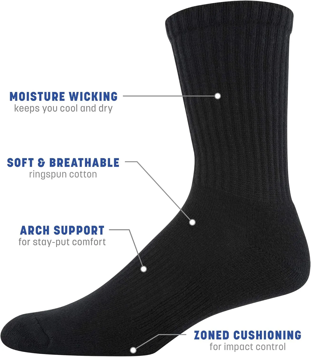 Gildan Men's Active Cotton Crew Socks, 10-pairs