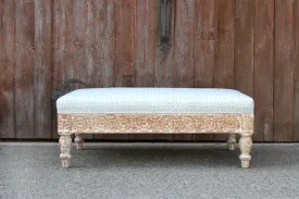 Handmade Carved Indian Traditional White Ottoman