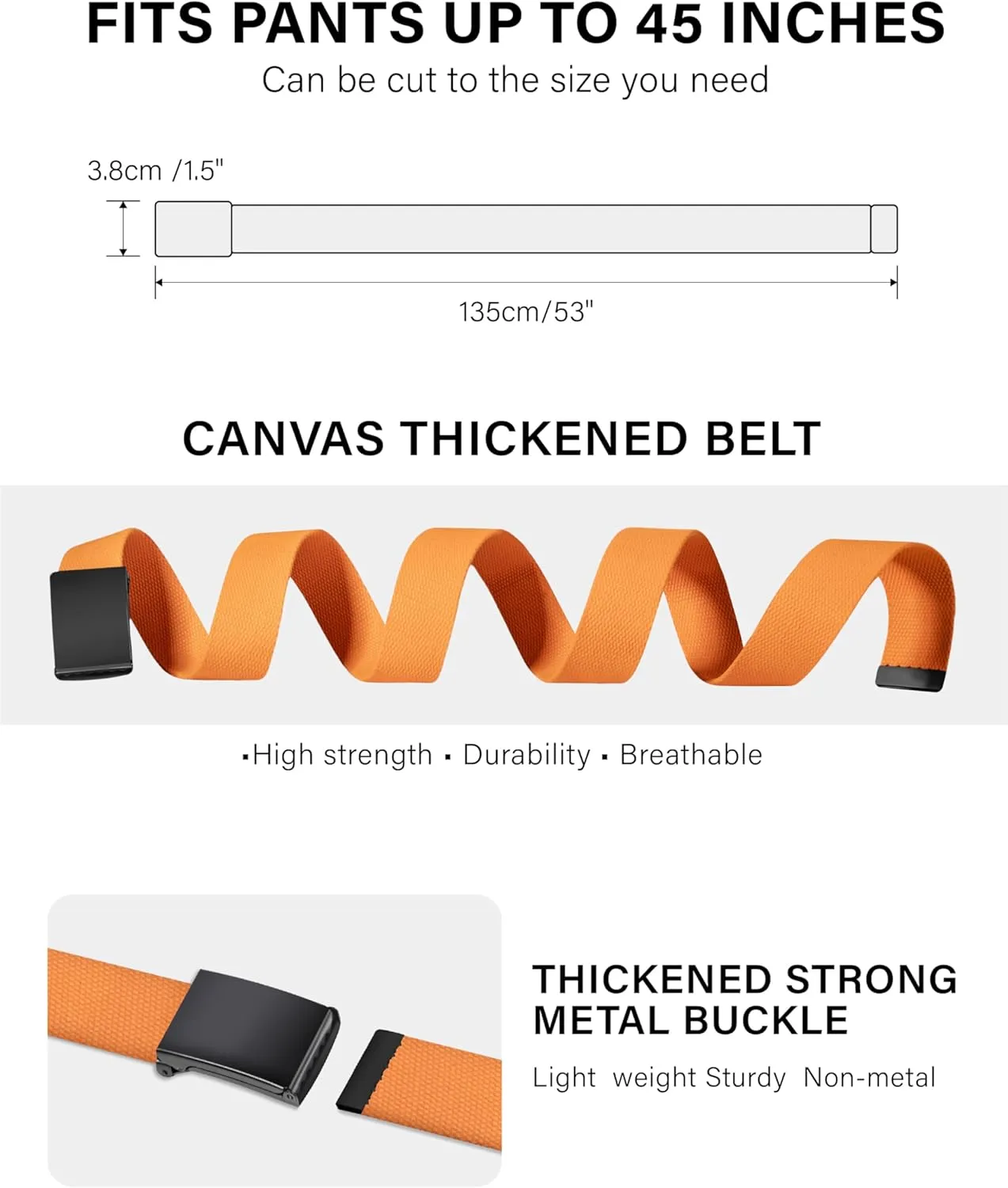 LXMY Mens Belt,Work Belts for Men,Mens Holeless Adjustable Canvas Web Cloth Fabric Belts,Black Casual Dress Business Belt