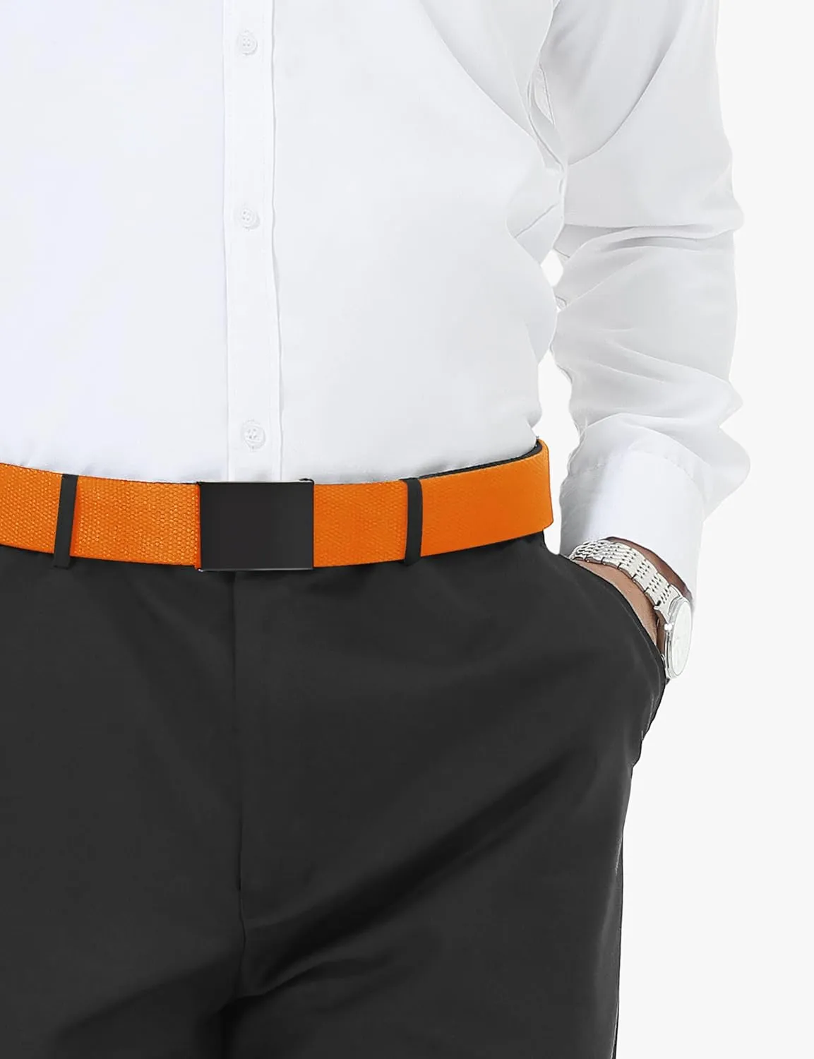LXMY Mens Belt,Work Belts for Men,Mens Holeless Adjustable Canvas Web Cloth Fabric Belts,Black Casual Dress Business Belt