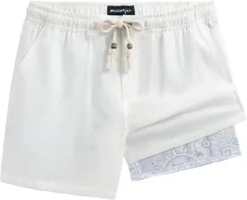 maamgic Mens Casual Linen Shorts 5/7 Inch Elastic Waist Drawstring Summer 2 in 1 Beach Shorts with Pockets