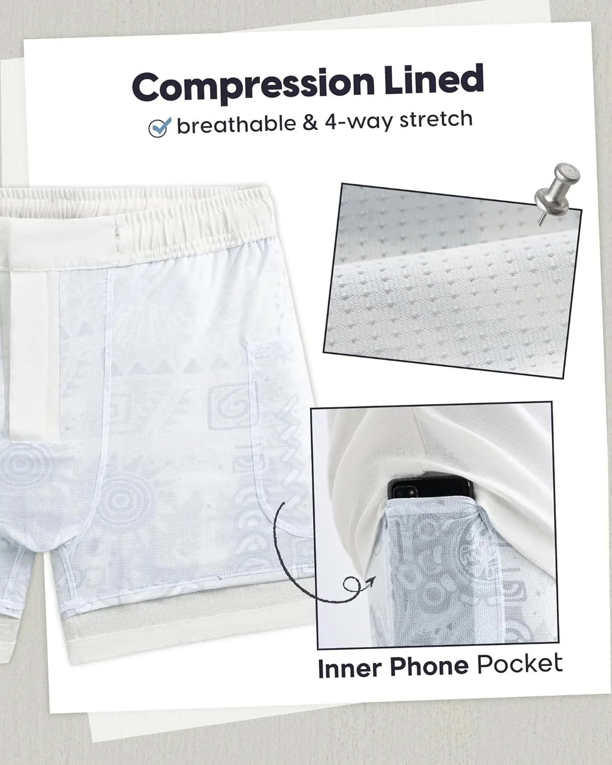 maamgic Mens Casual Linen Shorts 5/7 Inch Elastic Waist Drawstring Summer 2 in 1 Beach Shorts with Pockets
