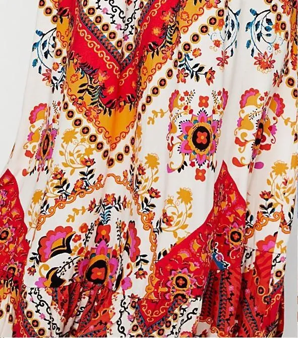 New Printed V Neck Short Sleeve High Split Maxi Dress