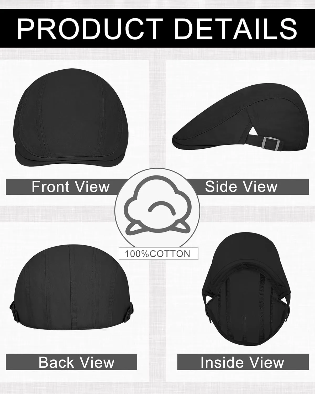 Newsboy Cap for Men Flat Hats Adjustable Breathable Irish Caps Cabbie Ivy Driving Hunting Sport Golf Outdoor