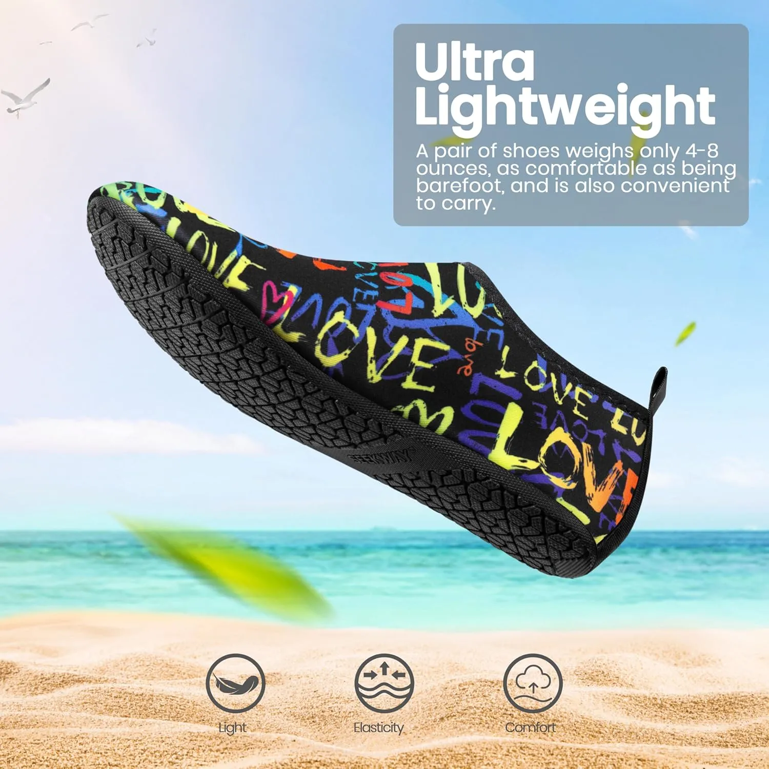 SEEKWAY Water Shoes Women Men Adult Quick-Dry Aqua Socks Barefoot Non Slip for Beach Swim River Pool Lake surf Black SK002(U)