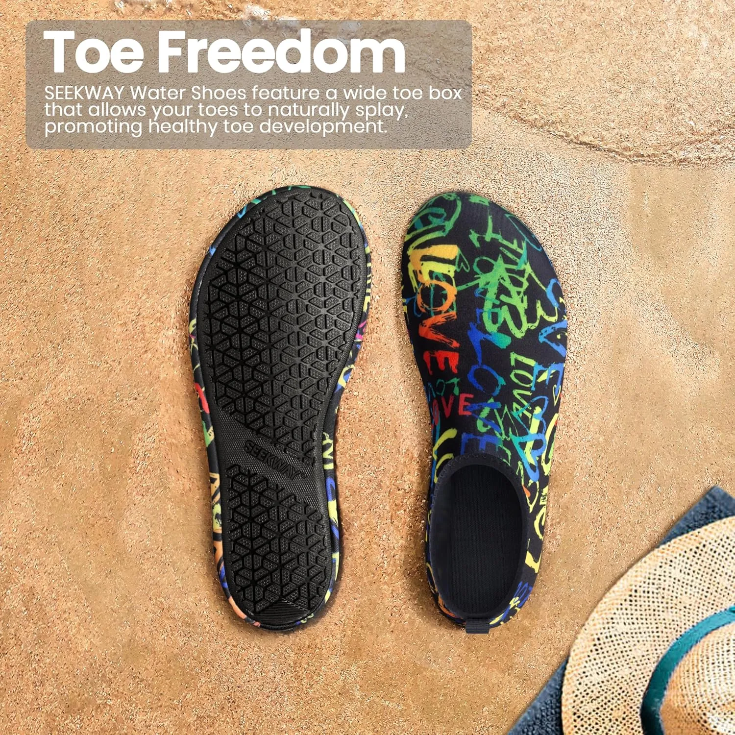 SEEKWAY Water Shoes Women Men Adult Quick-Dry Aqua Socks Barefoot Non Slip for Beach Swim River Pool Lake surf Black SK002(U)